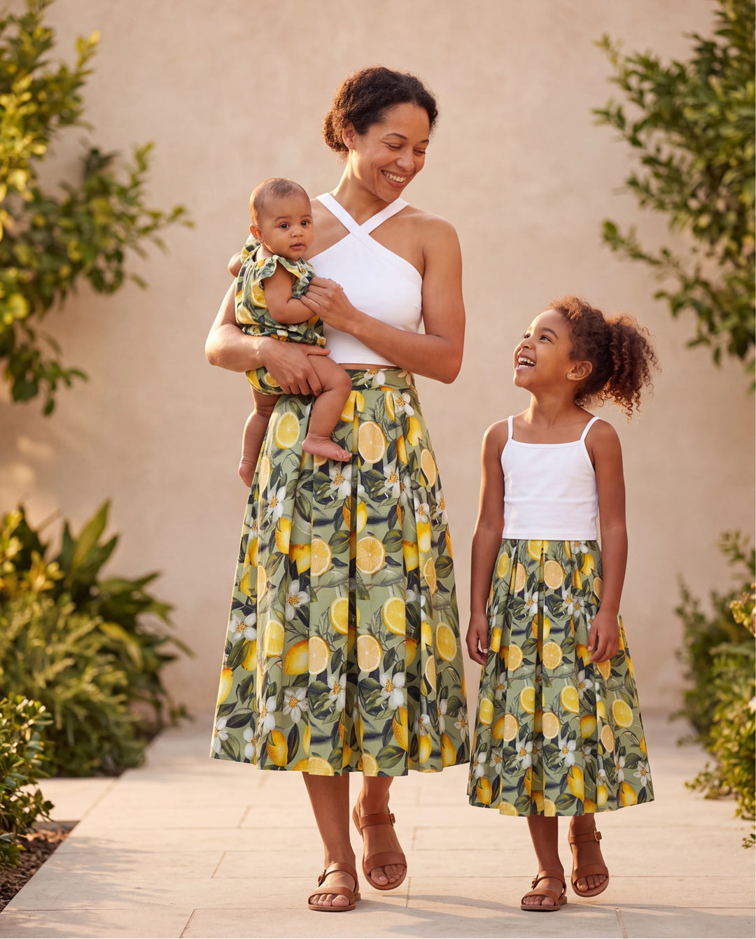Maman et moi Tenues – Robes hawaïennes d'été imprimé citron – Vêtements tropicaux pour hommes, femmes et enfants Vert