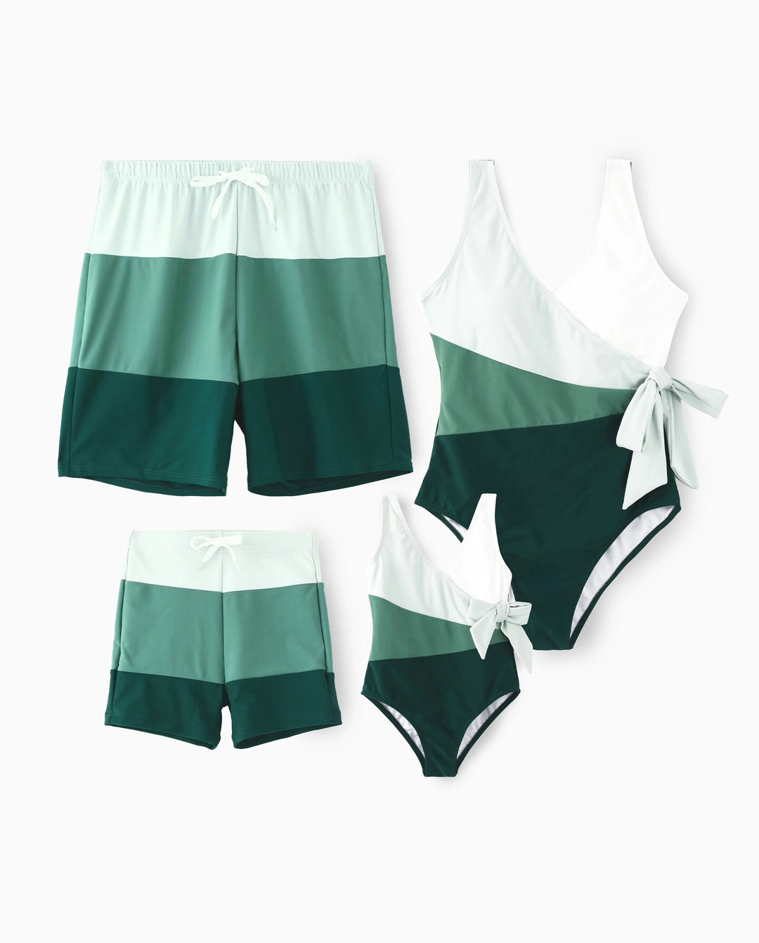 Family Matching Colorblock Swim Trunks or Wrap Side V-Neck Swimsuit MultiColour