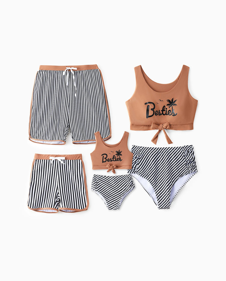 Bikini de tirantes con estampado de rayas verticales y cordón ajustable para toda la familia, color caqui