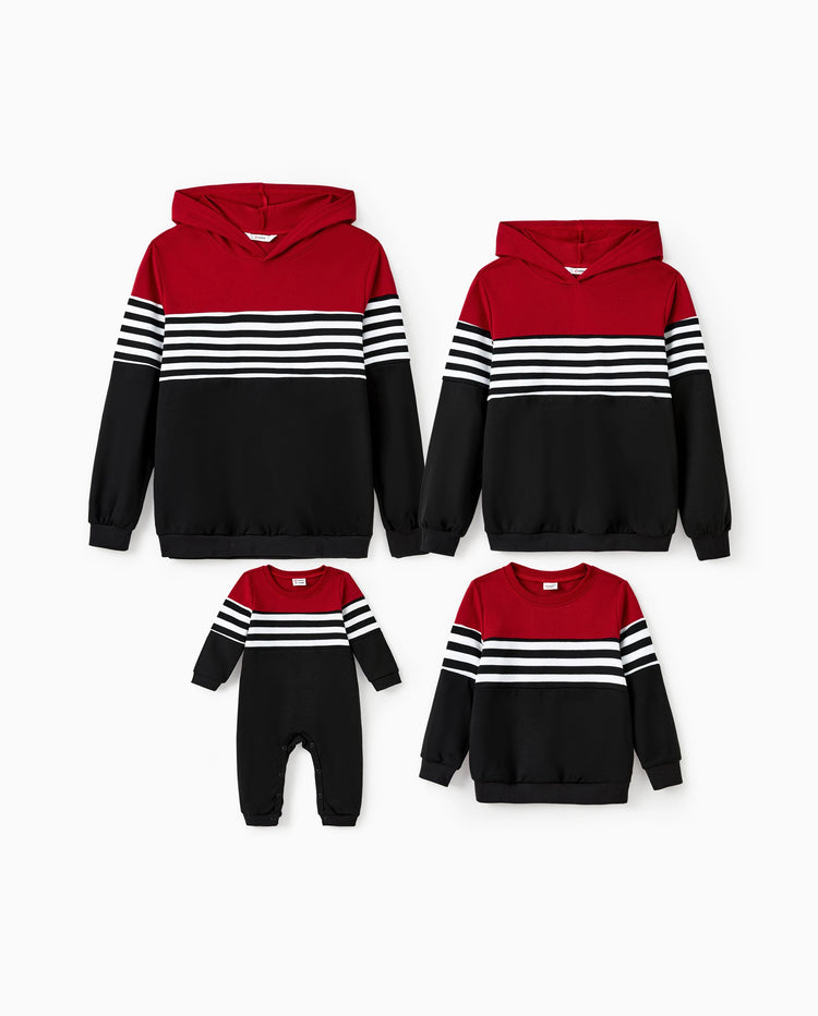Family Matching Casual Color-Block-Streifen-Print Langarm-Oberteile mit Kapuze Farbblock