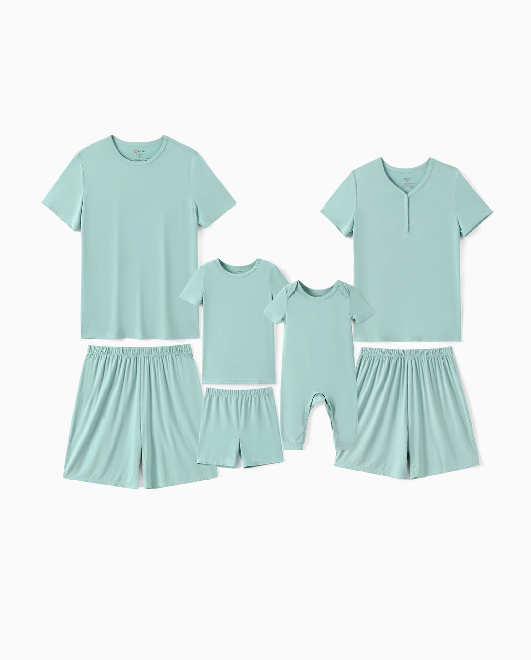 Bamboo Family Pajamas Solid Color Green Short Sleeve Matching Pajama Set ( Snug-Fitting for Children ) Green