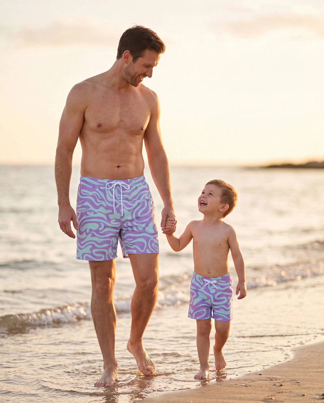 Bañadores con estampado de olas en púrpura y azul a la moda Daddy & Son Púrpura