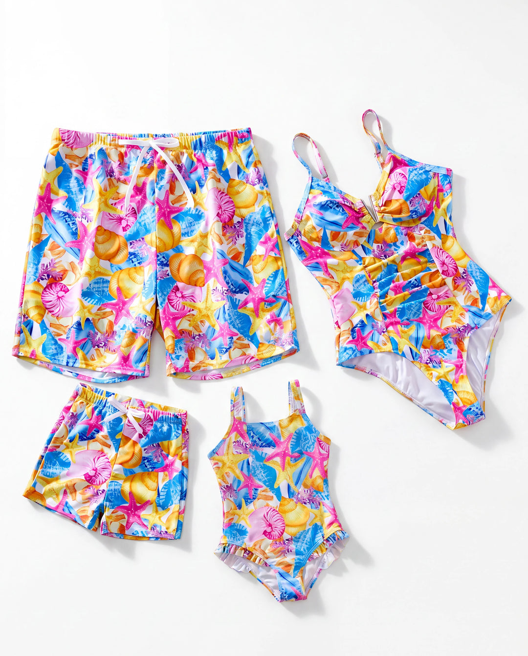 Maillots de bain assortis pour toute la famille à imprimé coquillages & étoiles de mer Maillot une pièce froncé & short de bain Multicolore