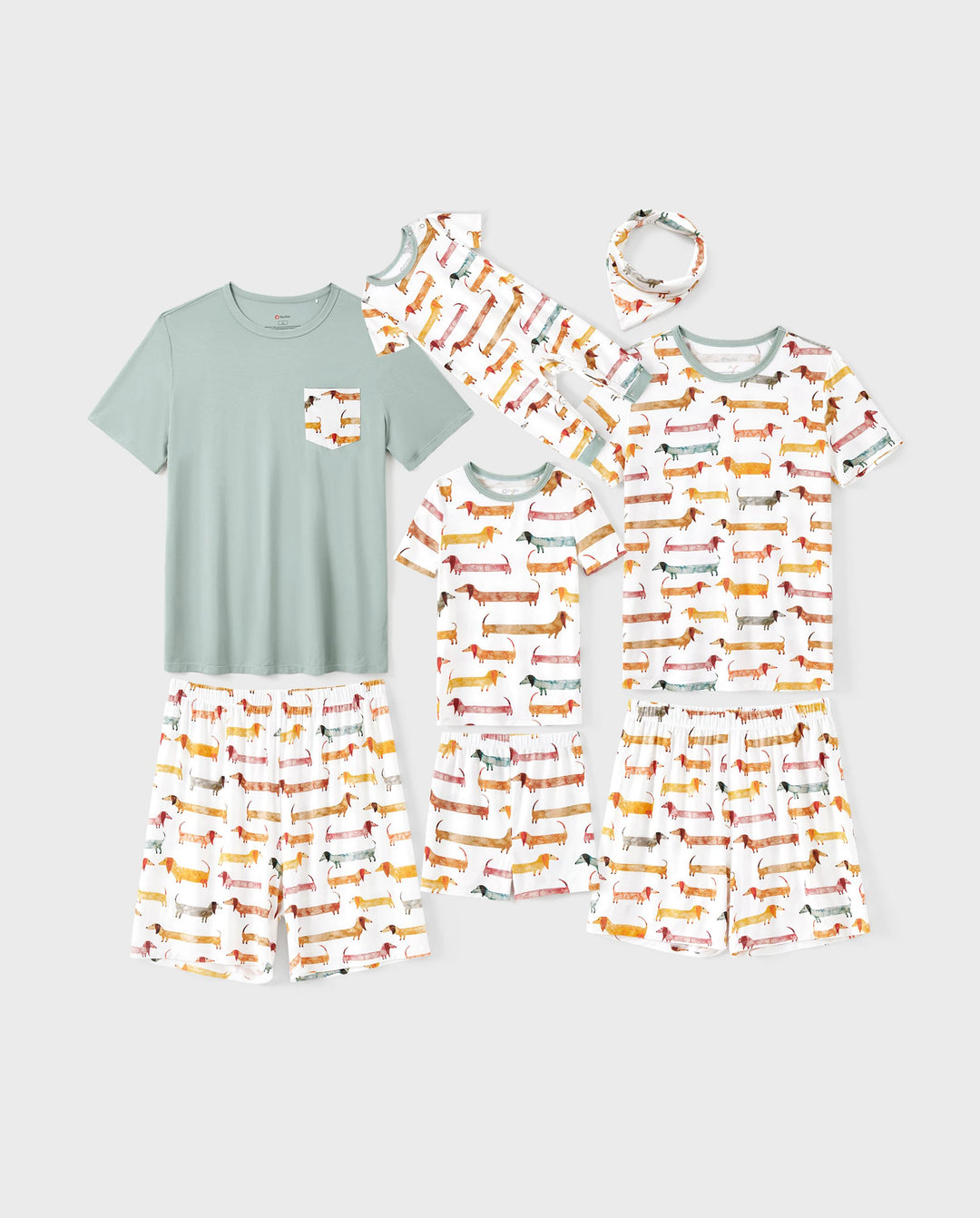 Bamboo Family Pajamas Cute Doggy Patterned Short-sleeve Matching Pajamas Set ( Snug-Fitting for Children ) Multi-color