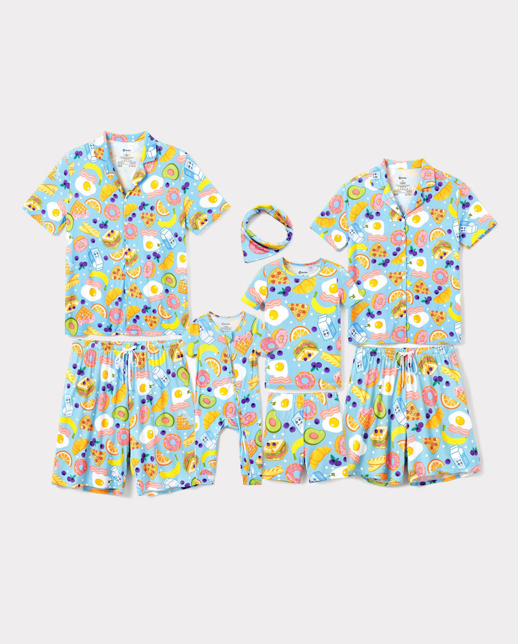 Pyjamas assortis en bambou pour toute la famille Pyjamas doux en viscose de bambou pour hommes, femmes, enfants et tout-petits, pyjama à manches courtes imprimé aliments et fruits amusants Bleu