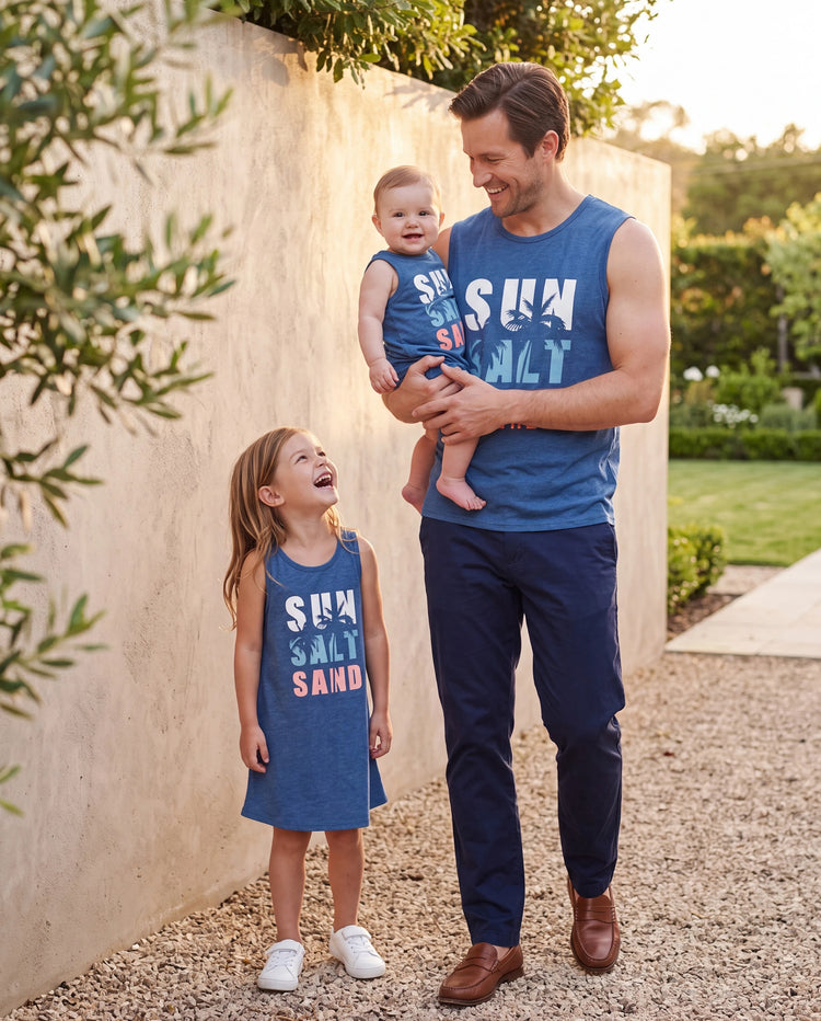 Daddy & Daughter Sets Blue Tank Top or Flowy A-Line Tank Dress with Pockets Blue