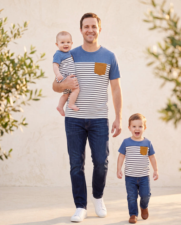 Conjunto casual suave a juego para papá y yo Vestidos por debajo de la rodilla con botones delanteros y diseño con cinturón Azul