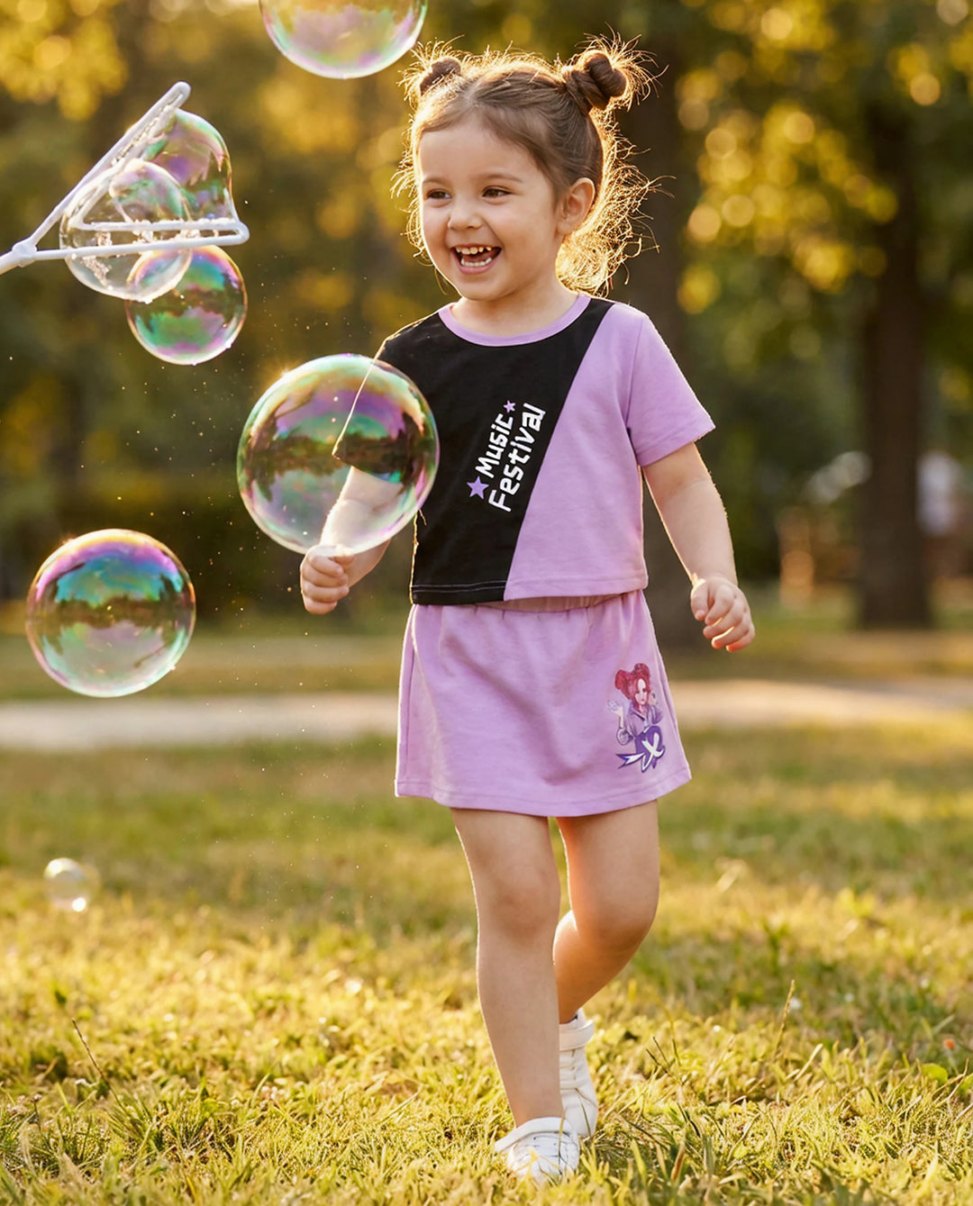 NEON Pop: Conjunto de falda-short para niña pequeña, color morado