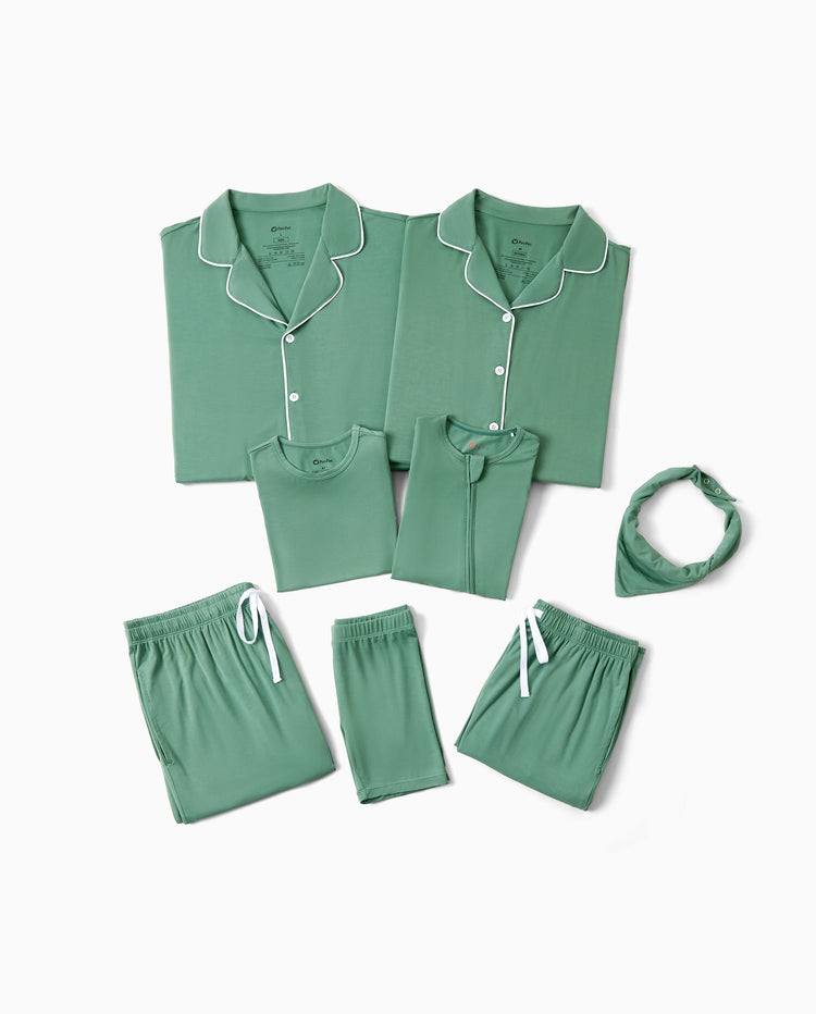 Family Matching Bamboo Pajamas Buttery Soft Bamboo Viscose PJs for Men Women Kids Toddler Baby, Solid Color Short Sleeve Shirt & Shorts Sleepwear Green