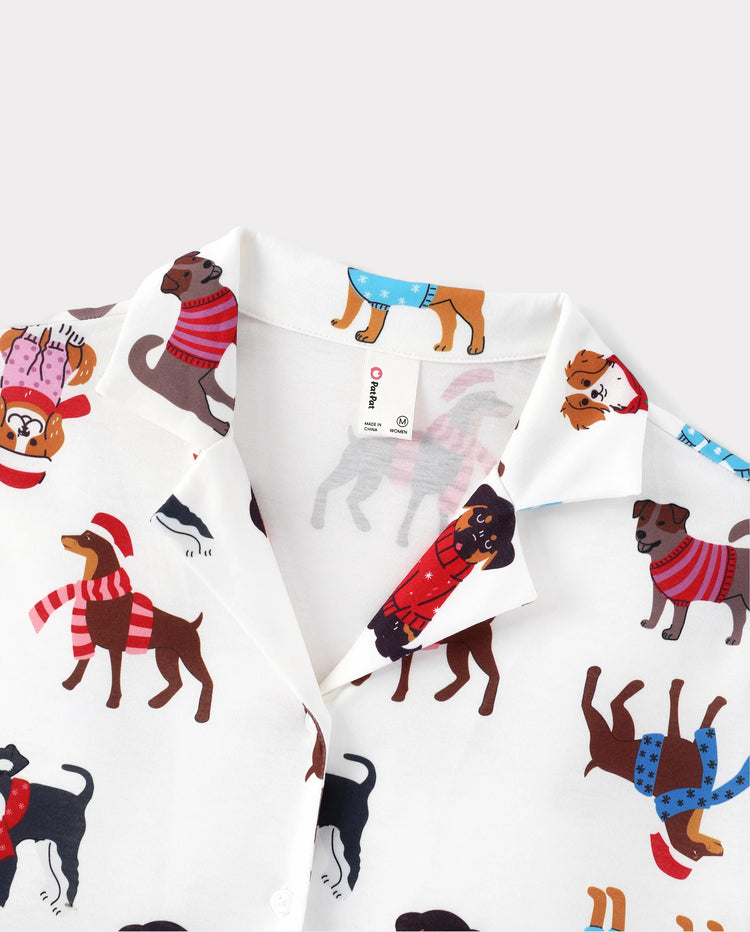 Christmas Matching Family Pajamas Festive Dog Print Red & White