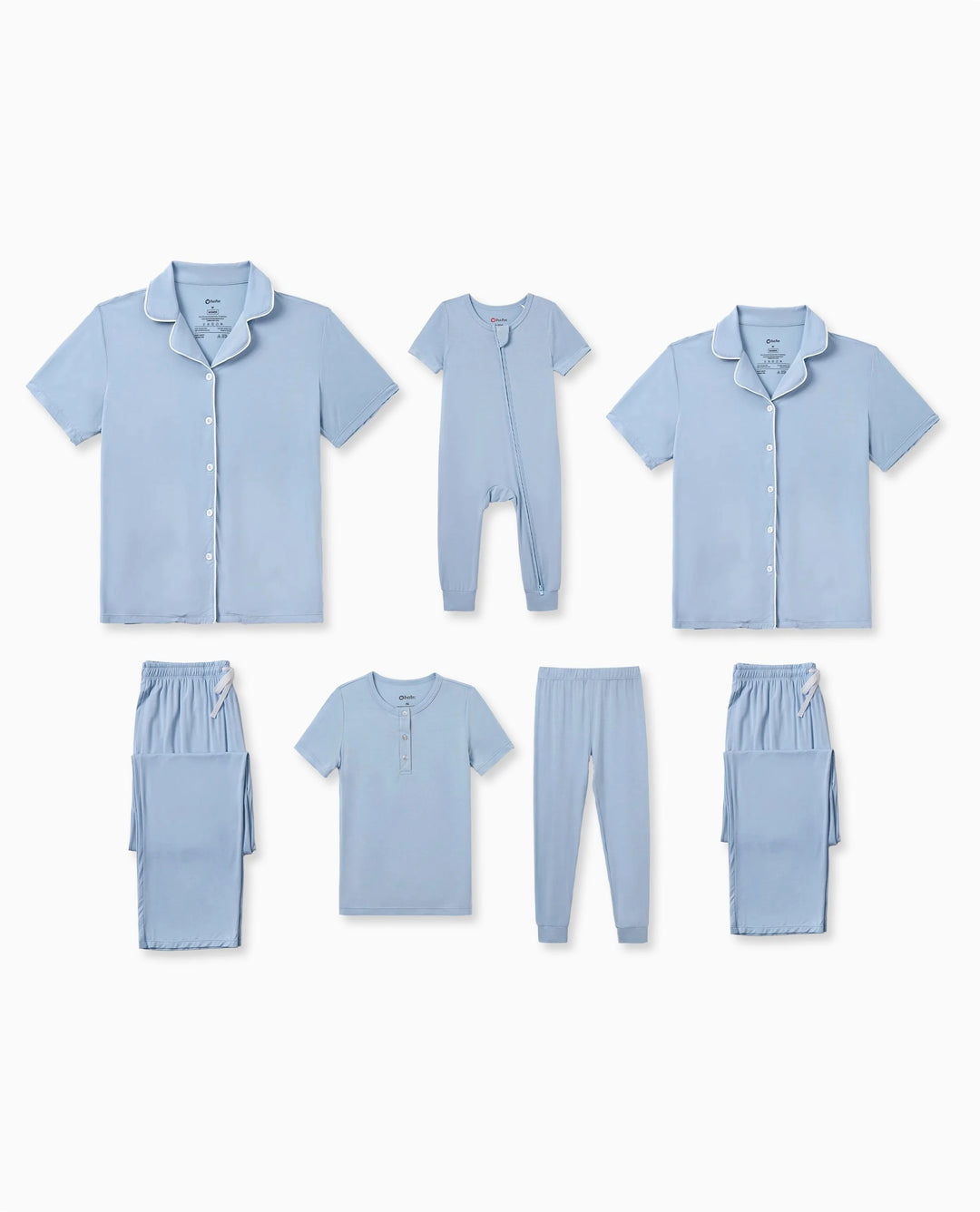 Family Matching Bamboo Pajamas Soft Bamboo Viscose PJs for Men Women Kids Toddler Baby, Classic Blue Short-sleeve Sleepwear with Button-Down Shirt and Pants Blue grey