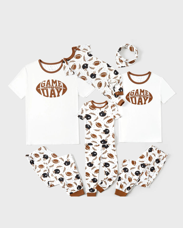 Bamboo Family Pajamas Football and Letter Print Short-sleeve Matching Pajama Set ( Snug-Fitting for Children ) Khaki
