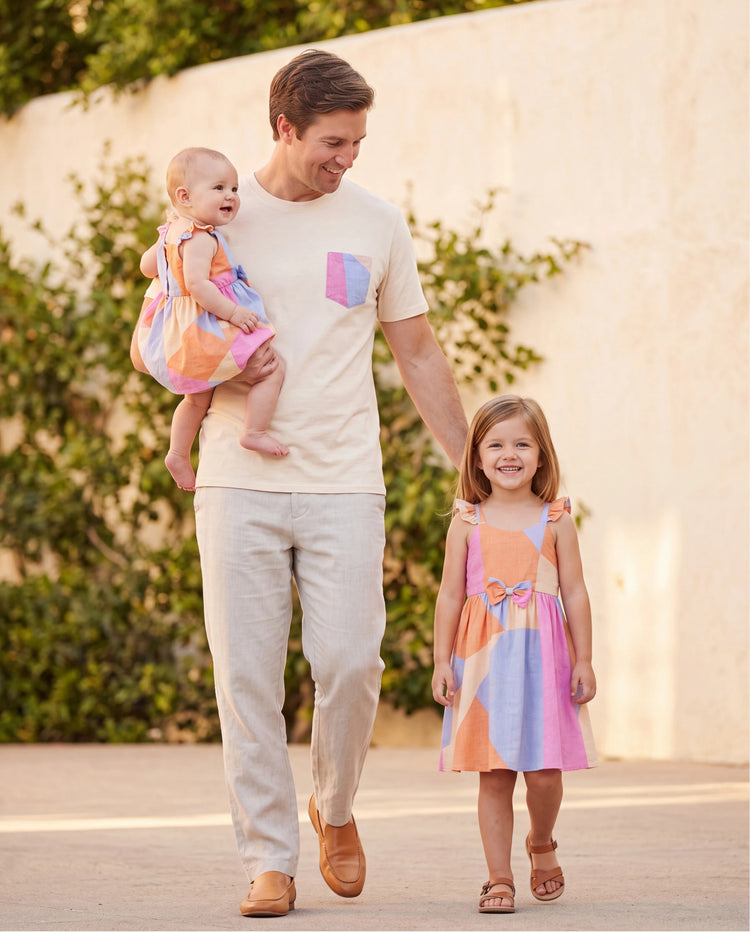 Daddy & Daughter Outfits Set Colorblock Sleeveless Strappy Dress or Short-sleeve T-shirt Multi-color