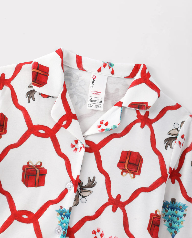 Christmas Matching Family Pajamas Reindeer & Xmas Tree Print Red