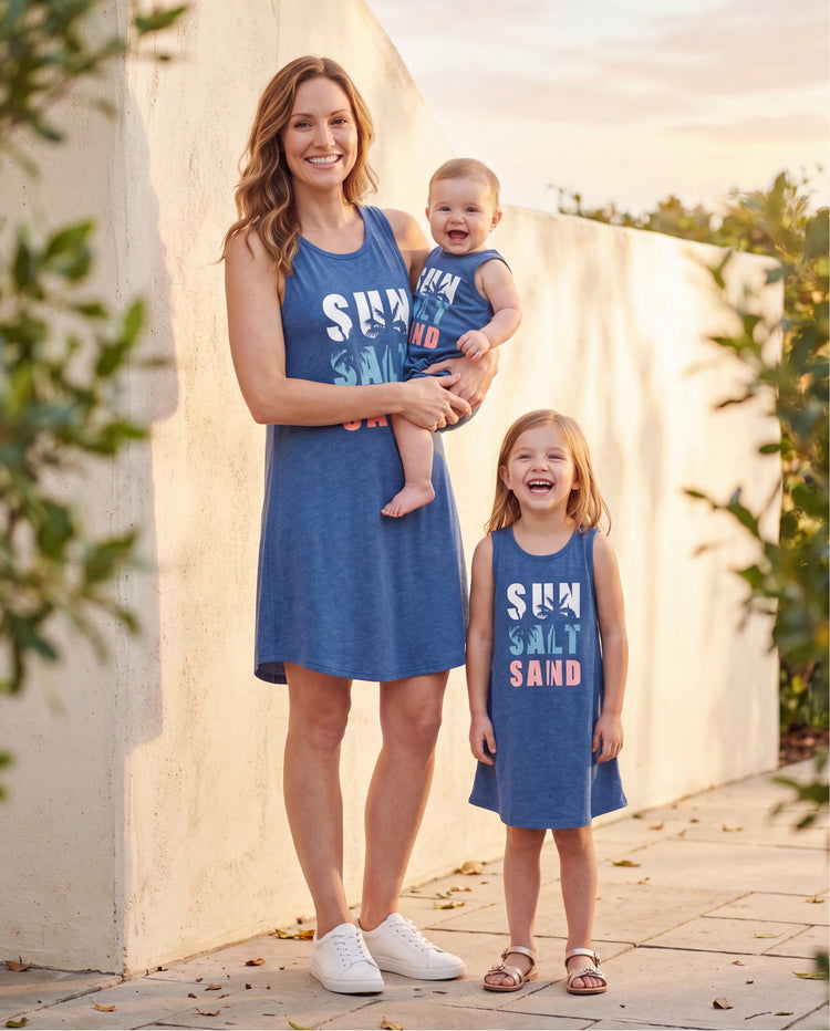 Maman et moi Ensembles Robe débardeur fluide ligne A avec poches Bleu