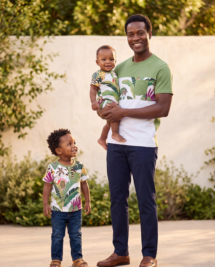 Daddy and Me Family Matching Tropical Floral Print Short-sleeve Top or Camisole Dress Set Multi-color