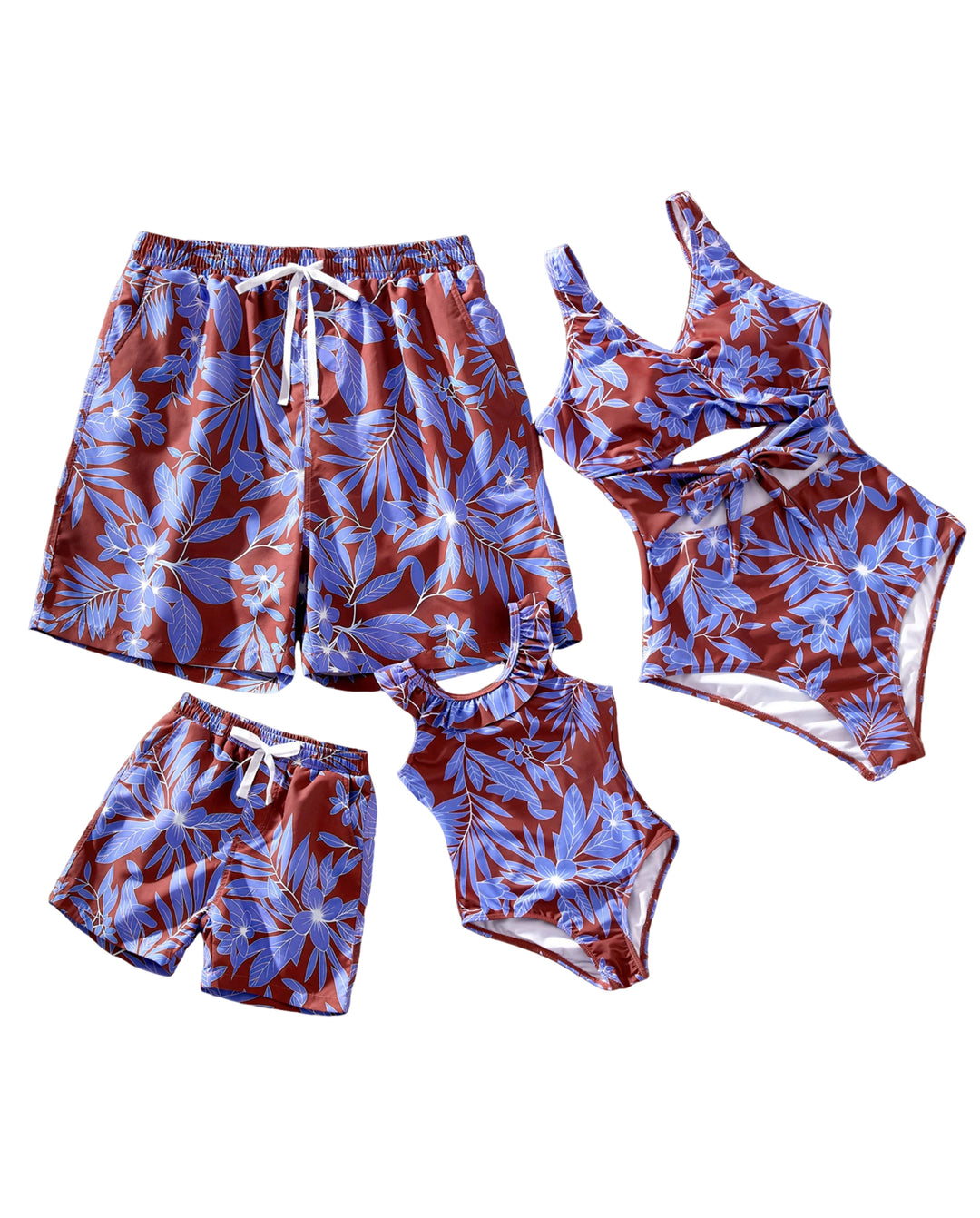 Family Matching Tropical Leaf Print Swimsuits Cutout One-Piece & Swim Trunks Set Multi-color