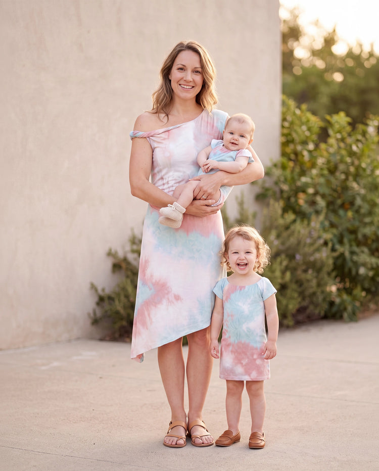 Mommy and Me Matching Tie Dye Dress Set for Women, Girls & Baby Romper
 Multi-color
