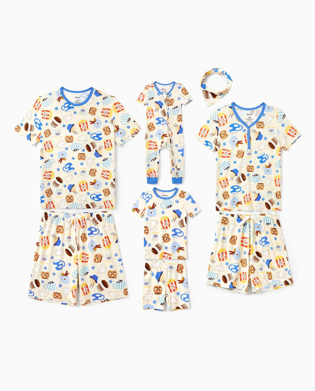 Family Matching Bamboo Pajamas Buttery Soft Bamboo Viscose PJs for Men Women Kids Toddler Baby, Cozy Dessert Print Short-sleeve Sleepwear Blue