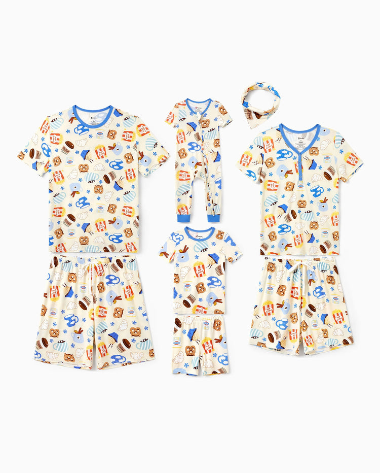 Family Matching Bamboo Pajamas Buttery Soft Bamboo Viscose PJs for Men Women Kids Toddler Baby, Cozy Dessert Print Short-sleeve Sleepwear Blue