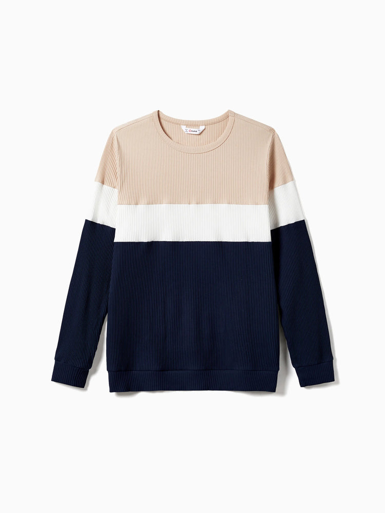 Family Matching Color-Block Knit Long-Sleeved Dresses And Tops Sets Multi-color