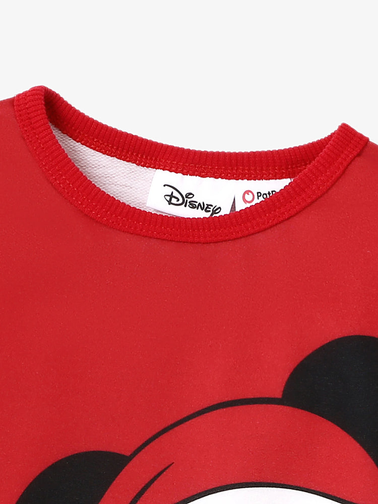 Disney Mickey and Friends Family Matching Christmas Character Print Long-sleeve Hooded Top Red