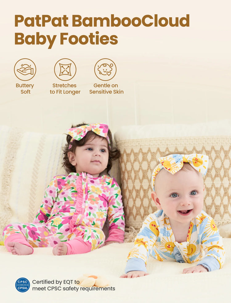 Bamboo Baby Boy/Girl Animal Printed 2-Way Zipper Anti Slip Long-sleeve Footie with Hairband Dark Pink