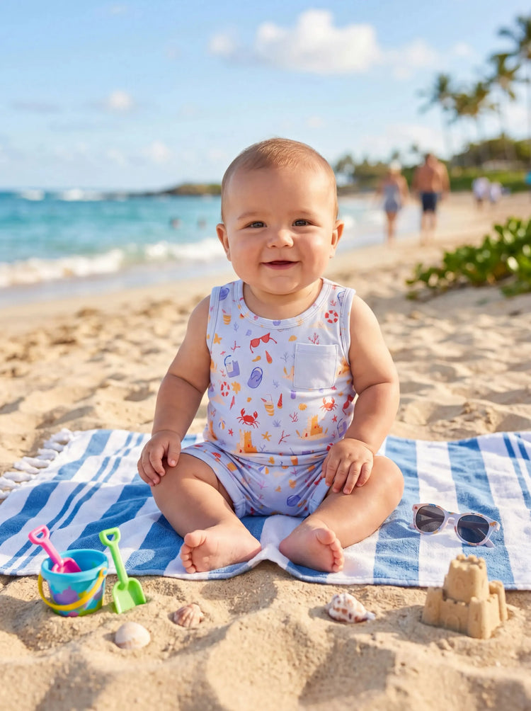 Ocean Vibes Baby Boy Beach Print Shorts Set Light Blue