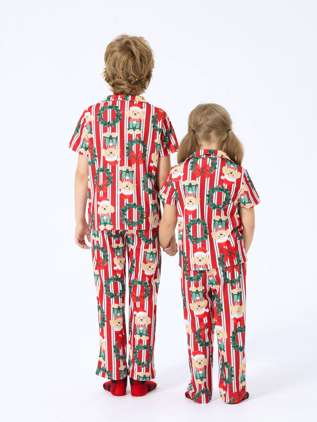 Weihnachten Passendes Familienpyjama-Set Weihnachten Doggy Print Rot Pyjama mit Weihnachtssocken rot