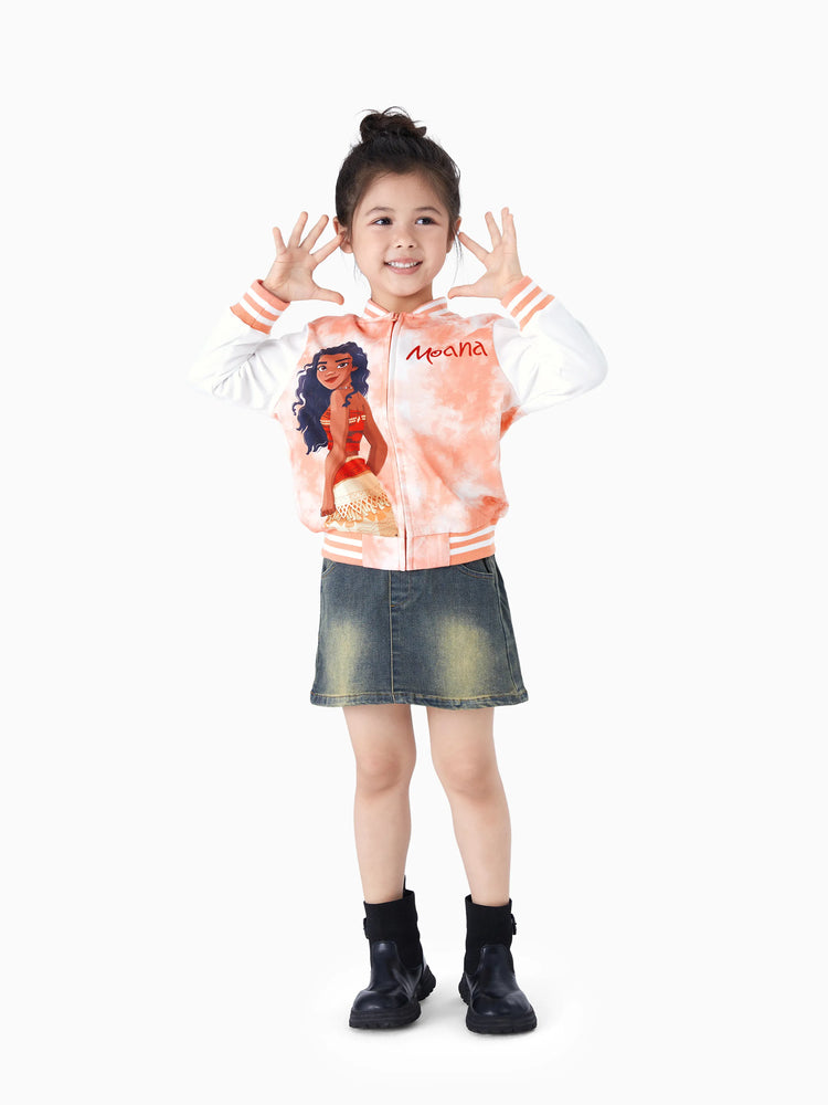 Disney Princess Toddler Girls Moana Tie-die Print Bomber Jacket Orange