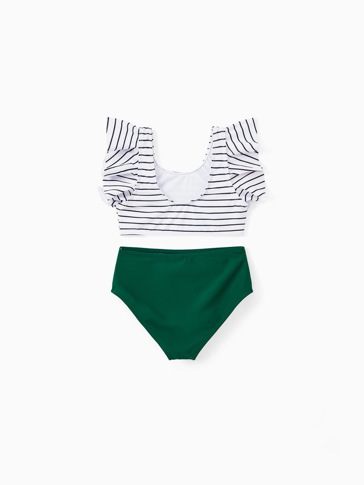 Maillot de bain deux pièces à cordon de serrage ou maillot de bain deux pièces à rayures croisées sur le devant (séchage rapide) vert