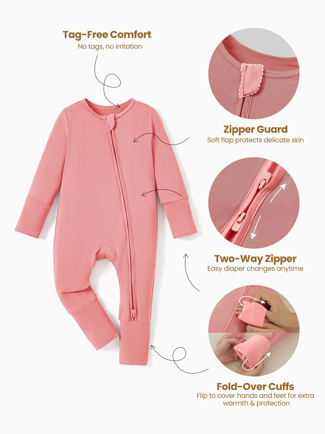 Bamboo Baby Boy / Girl Childlike Animal Pattern 2-way Zipper Footie Orange red