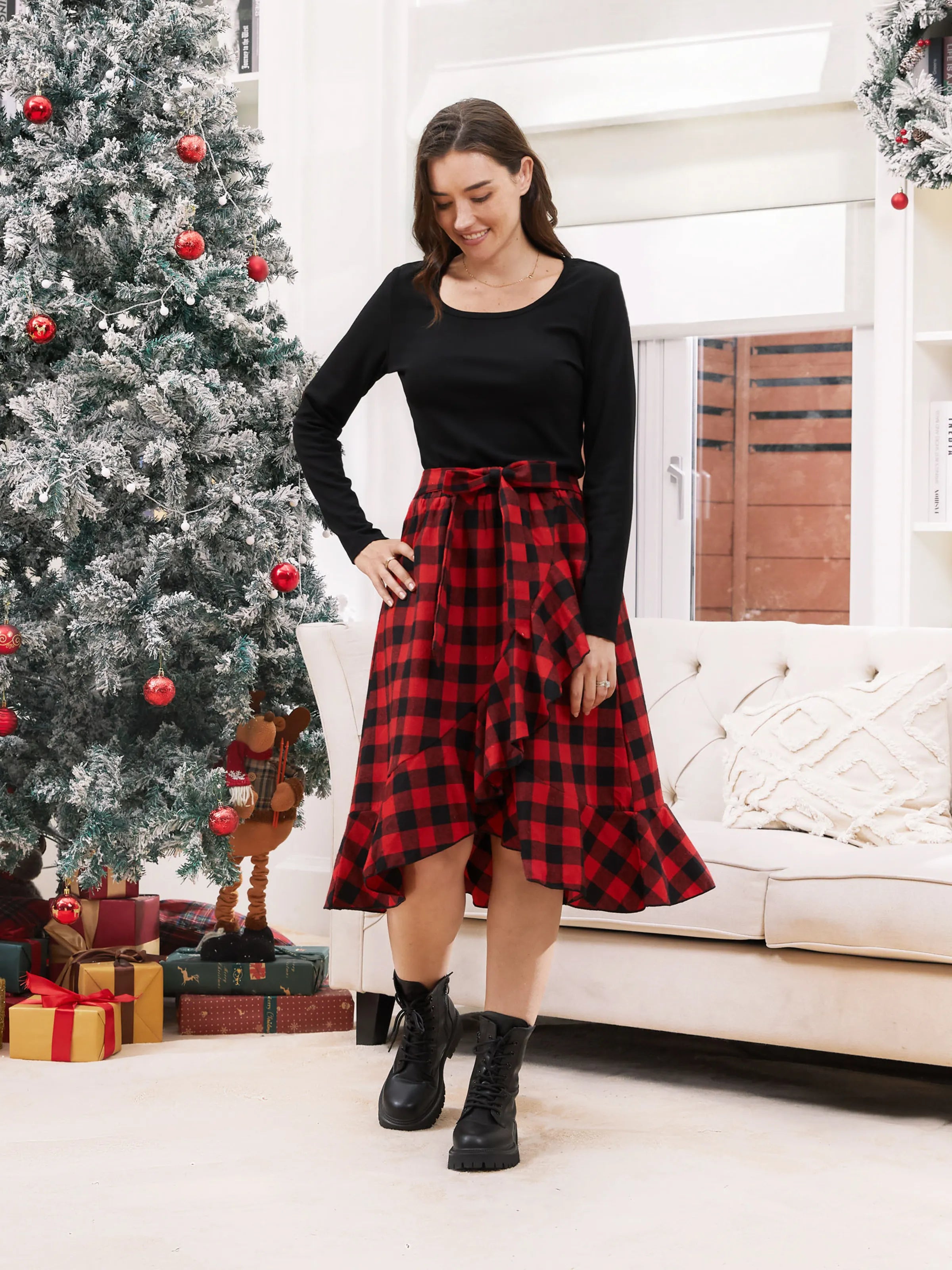 Matching Family Outfits Black and Red Plaid Co-ord Sets Hi-Low
