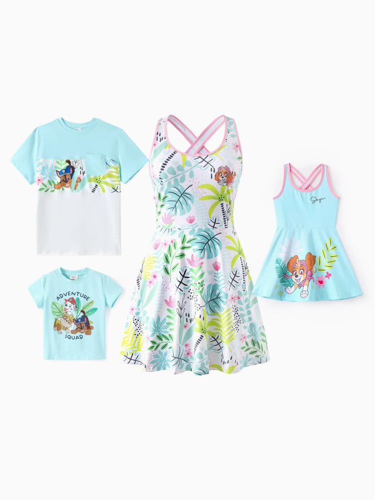 PAW Patrol Mommy & me Floral Dress with Built-in Shorts & Pockets/ Cotton Top Turquoise