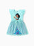 Disney Princess Jasmine Toddler Girl Jasmine Character Print Bowknot Mesh Ruffled Romper Turquoise