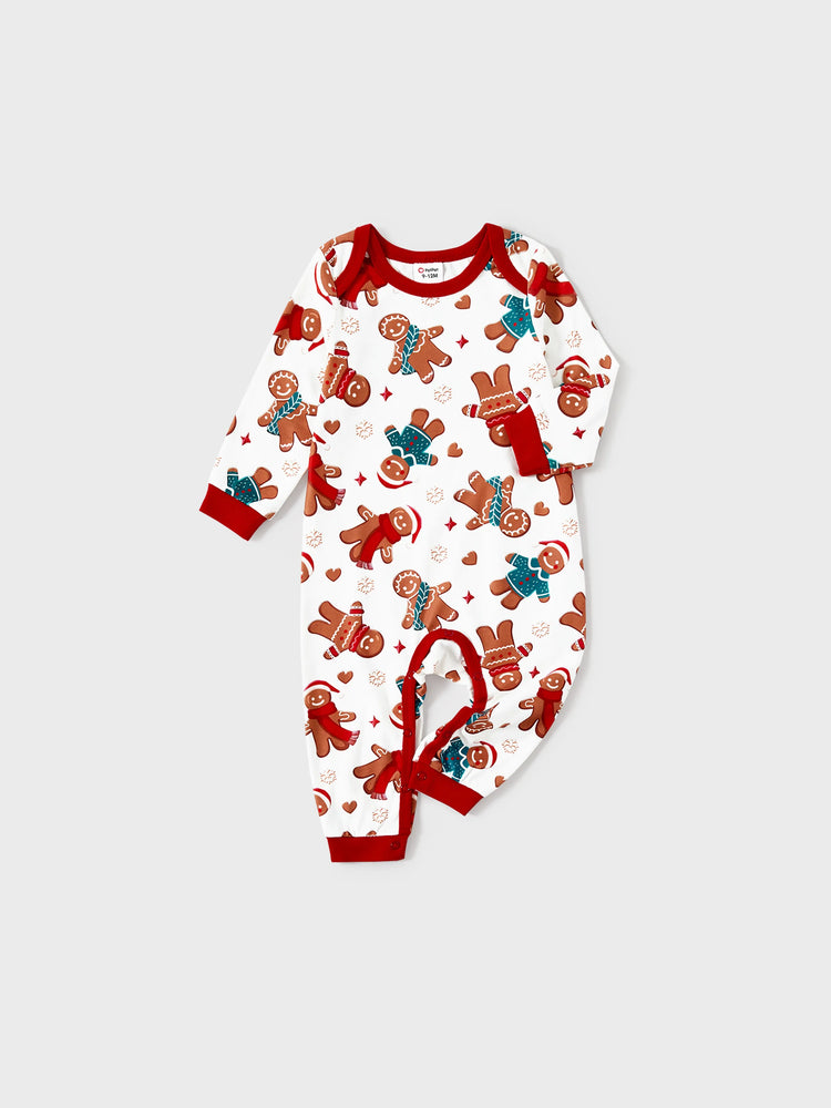 Ensemble pyjama de Noël assorti pour toute la famille, imprimé bonhomme en pain d'épices, avec chaussettes blanches