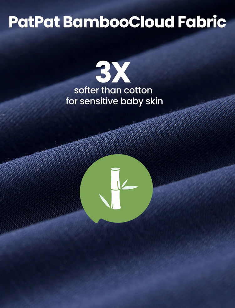 Bamboo Baby Boy / Girl 3-Pack Solid&Rainbow Printed 2-Way Zipper Anti Slip Long-sleeve Footie Dark Blue