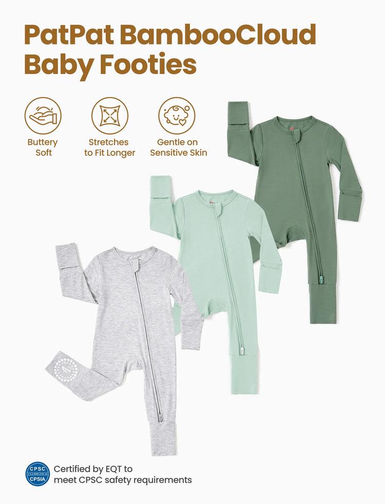 Bambus Baby Junge / Mädchen 3er-Pack Fest & Regenbogen Bedruckt 2-Wege-Reißverschluss Strampler Anti-Rutsch Langarmfußball grün