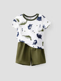 2-teiliges Baby-Jungen-Set mit Kurzarm-T-Shirt und einfarbigen Shorts Armeegrün
