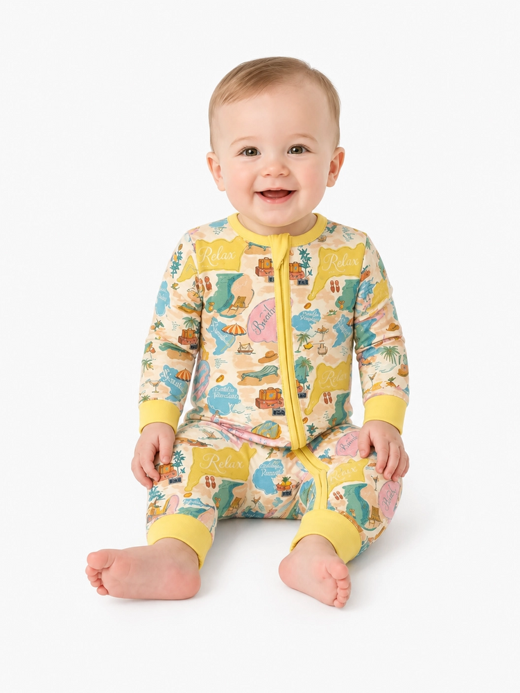 Bamboo Baby Neutral 1 Stück Cartoon-Mischung Eng anliegender Reißverschluss Fußloser Schlafanzug Gelb