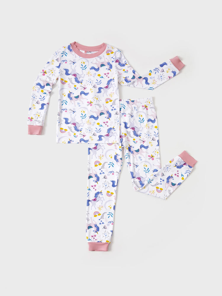 Christmas / Halloween Pajama 2-Piece Upgraded Thick Bamboo Pajama Set With Childlike Print for Toddler / Kids Girl (Snug-Fitting) Pink