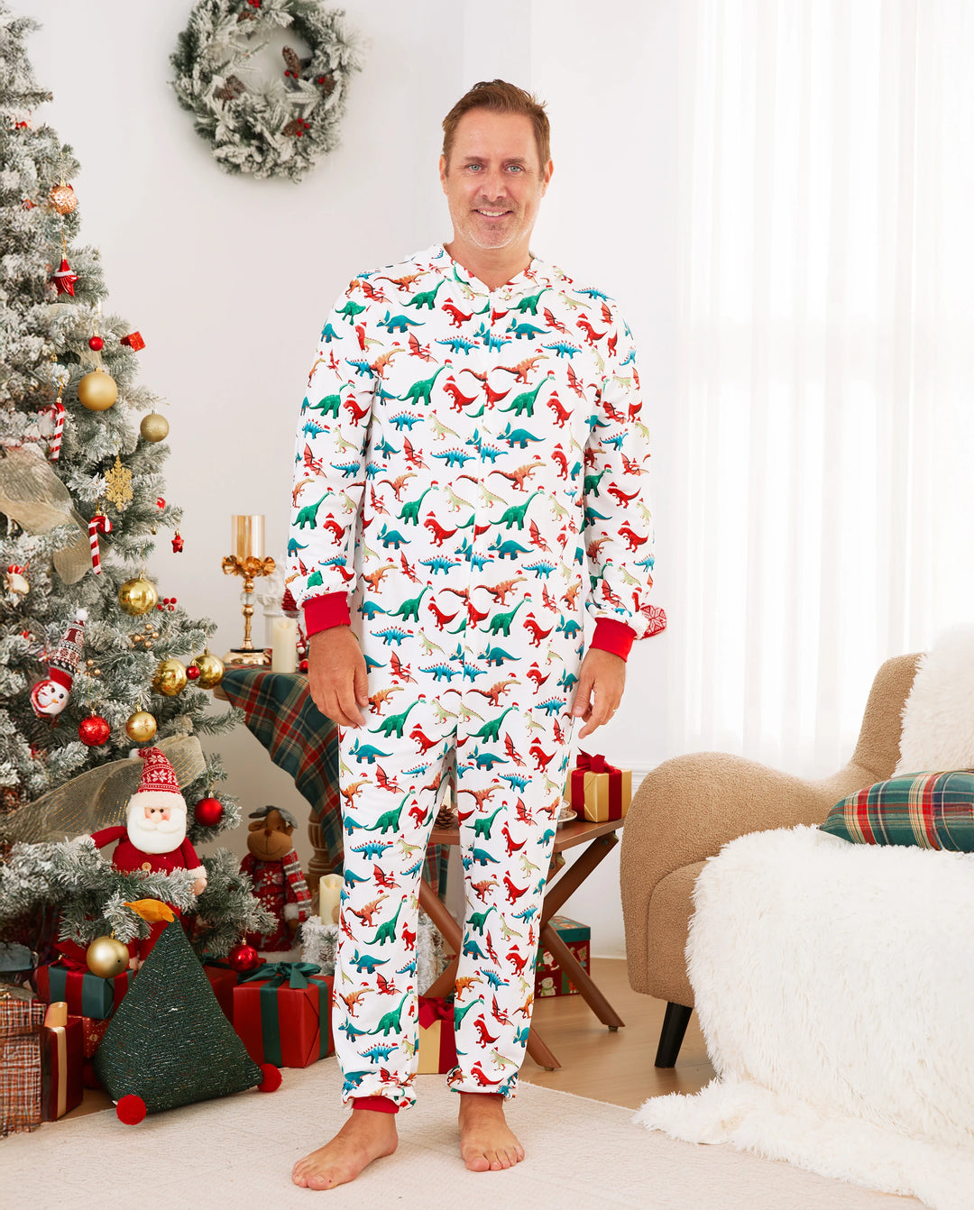 Pijama familiar navideño a juego con diseño 3D, mono y calcetines navideños multicolor