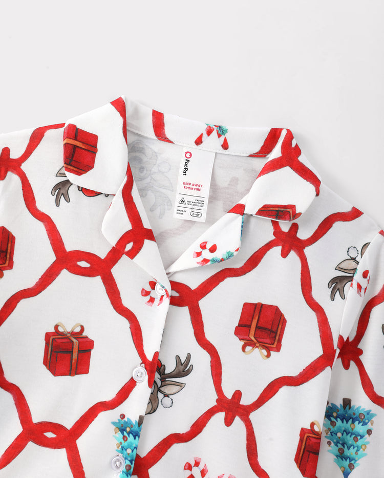 Pyjamas de Noël assortis pour toute la famille, imprimé rennes et sapins, rouge