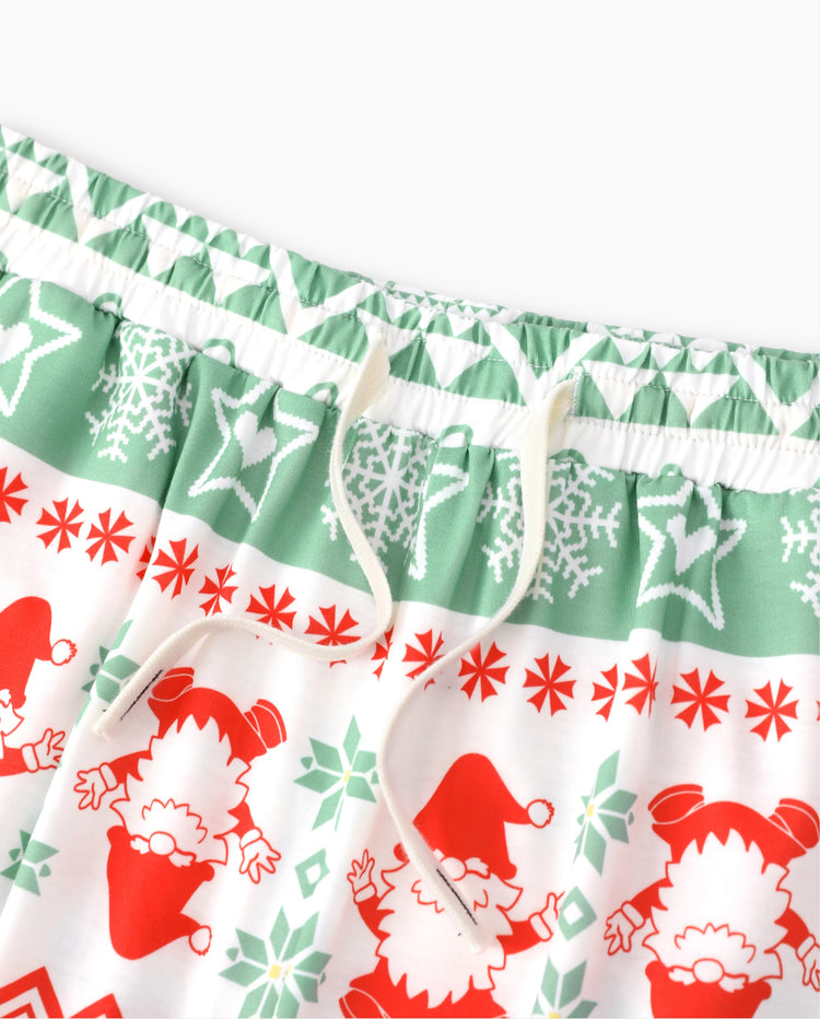 Christmas Matching Family Pajamas Glow In The Dark Santa Claus Print Light Green