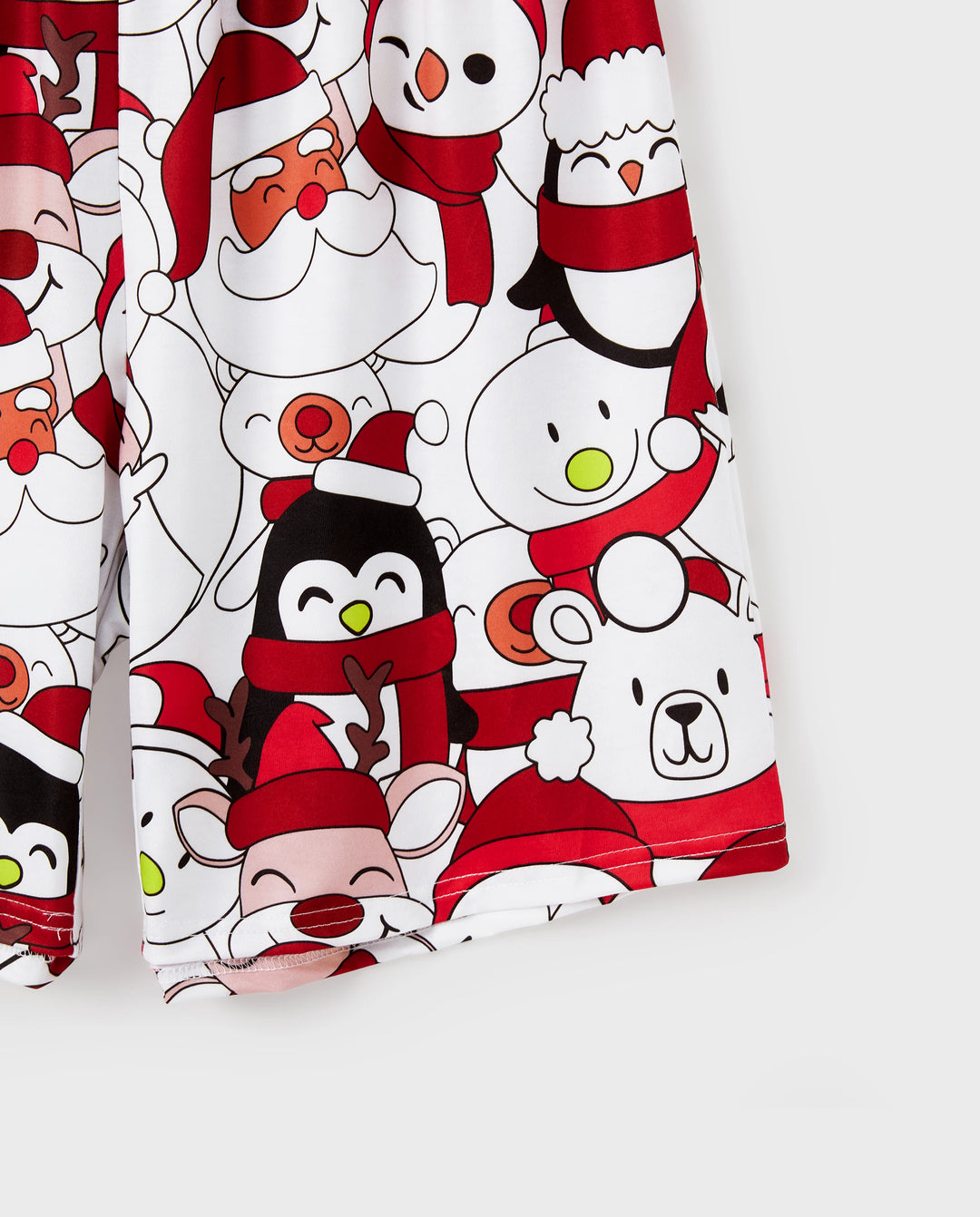 Christmas Santa and Snowman Print Family Matching Short-sleeve Tops and Shorts Pajamas Sets White
