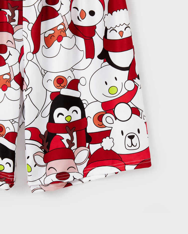 Christmas Santa and Snowman Print Family Matching Short-sleeve Tops and Shorts Pajamas Sets White
