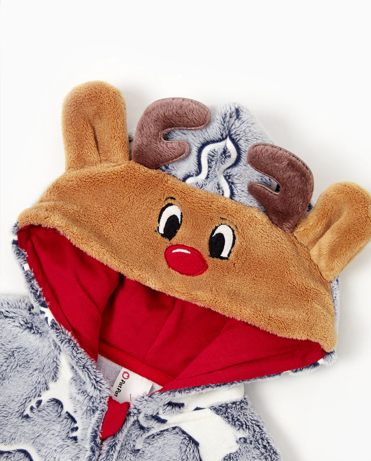 Christmas Onesies Matching Family Pajamas Set Reindeer Print Glow In The Dark PJS with Christmas Socks White/Gray