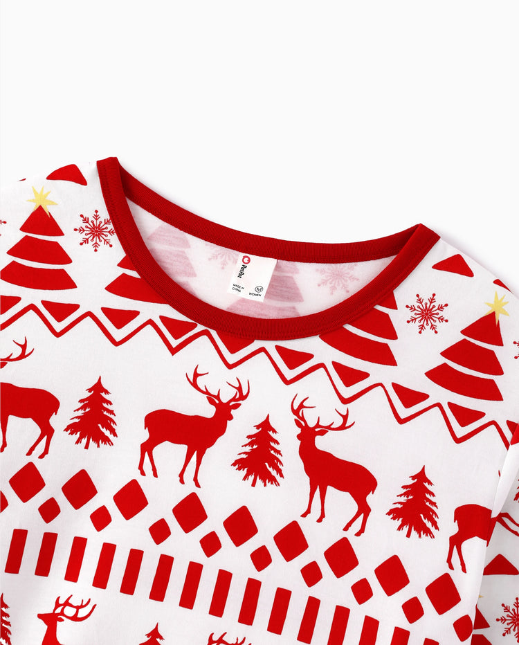 Christmas Matching Family Pajamas Fair Isle & Reindeer Print Red