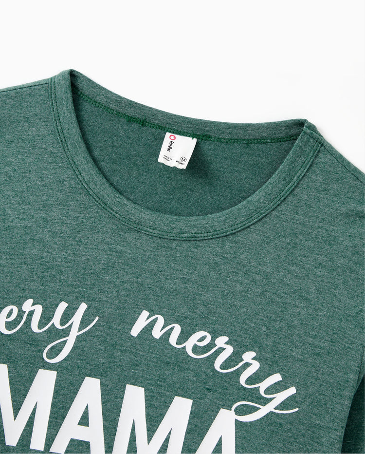 Pijama familiar navideño de manga larga con estampado de camisetas verdes alegres y pantalones con calcetines navideños (mediano, verde primavera)