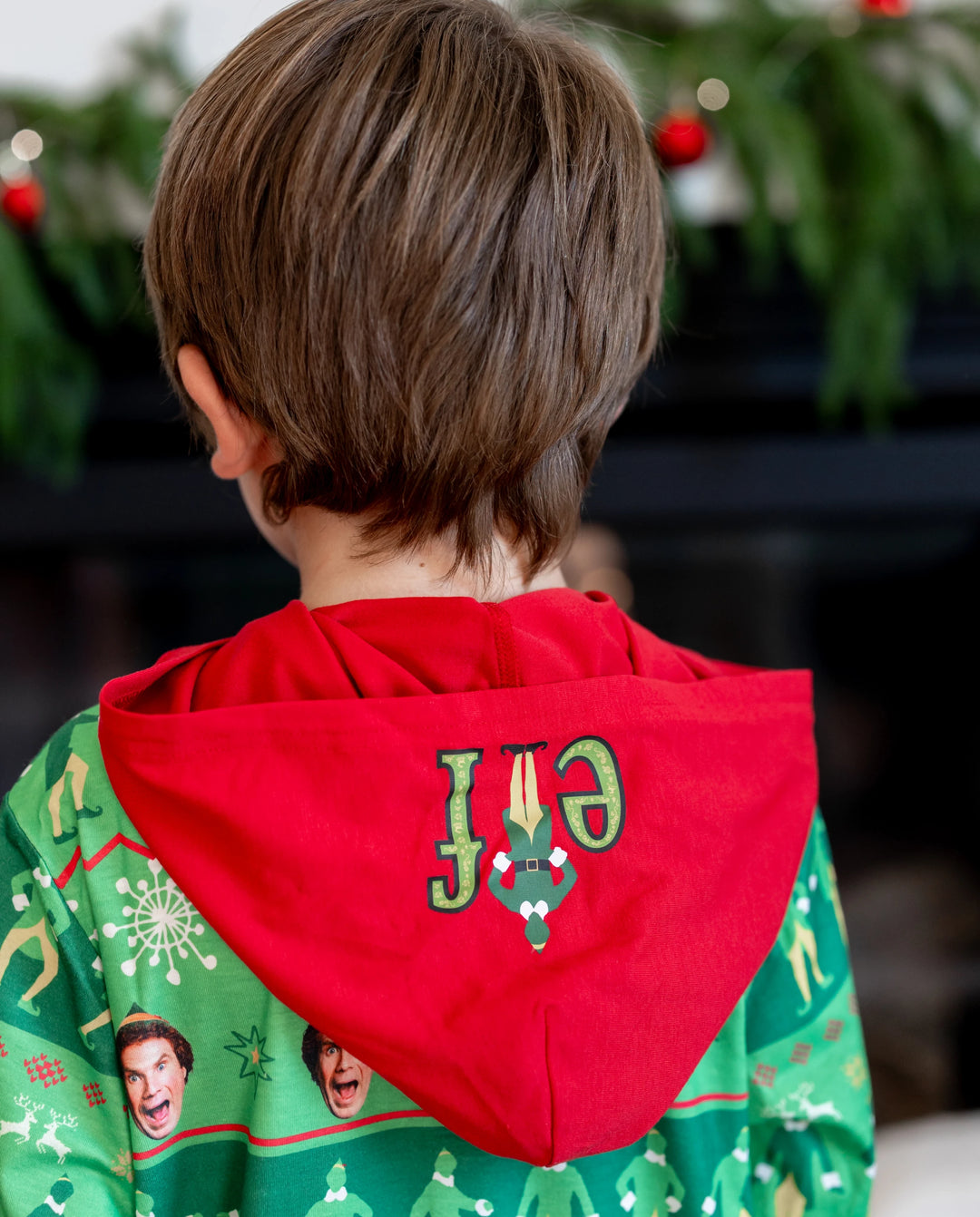 Mono familiar navideño a juego con capucha y estampado Fair Isle de ELF, color verde